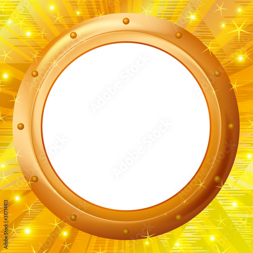 Frame porthole on gold background