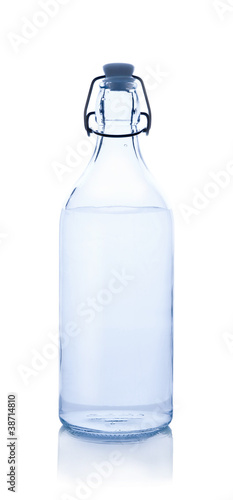 glass water bottle on white
