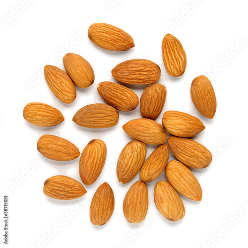 Pile of almonds isolated on white background