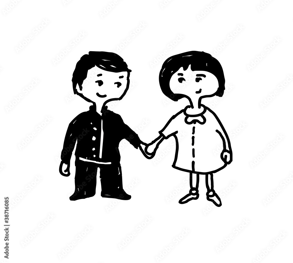 Illustration with a two cute children in love Illustration with a two cute children in love