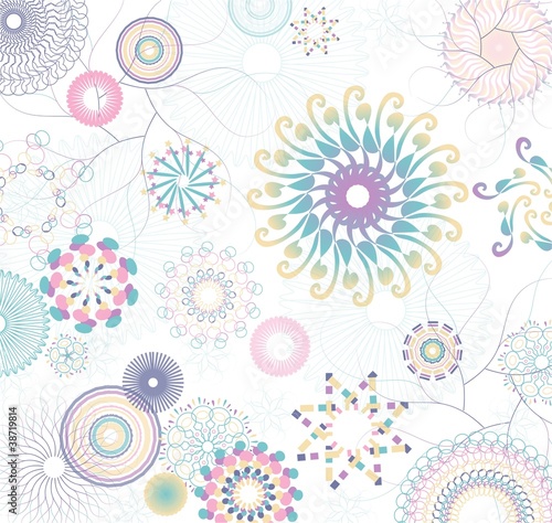 floral pattern with flowers and colorful circles
