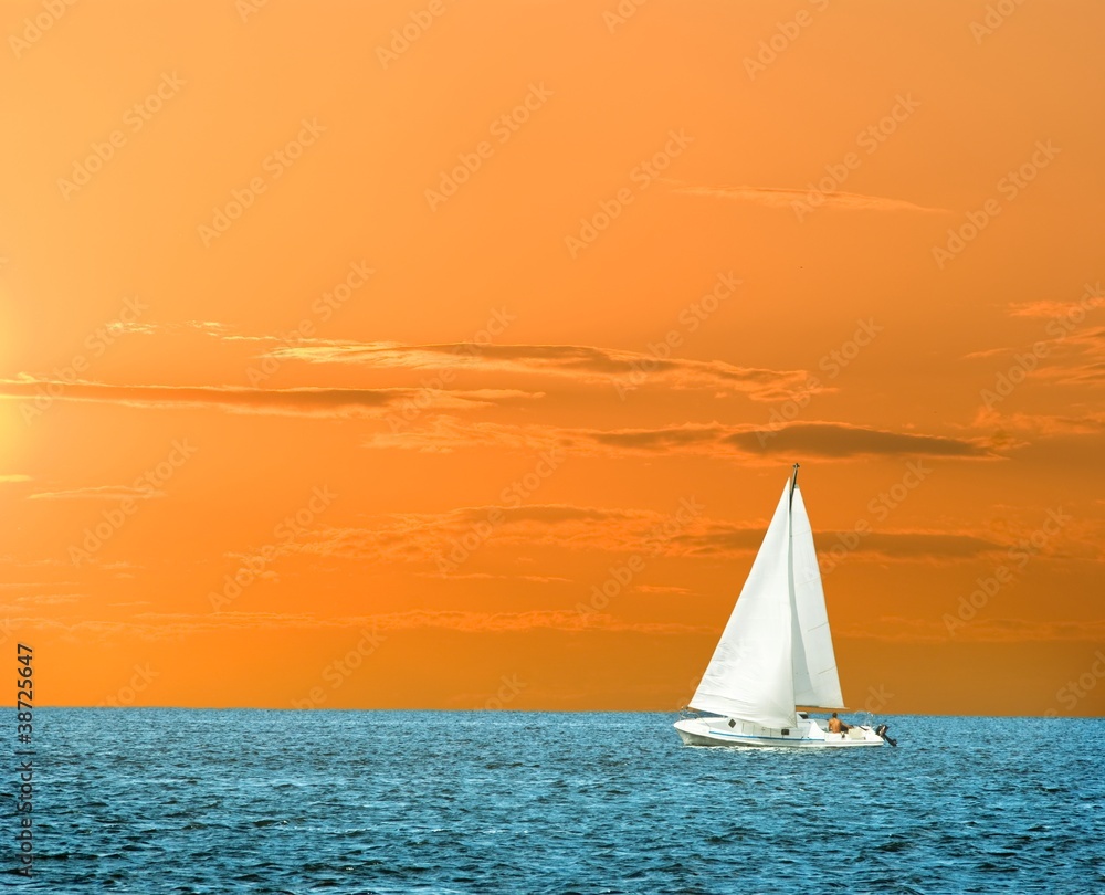 sail yacht on a evening sky background