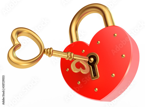 фотографія key opens the padlock, on a white background, 3d render