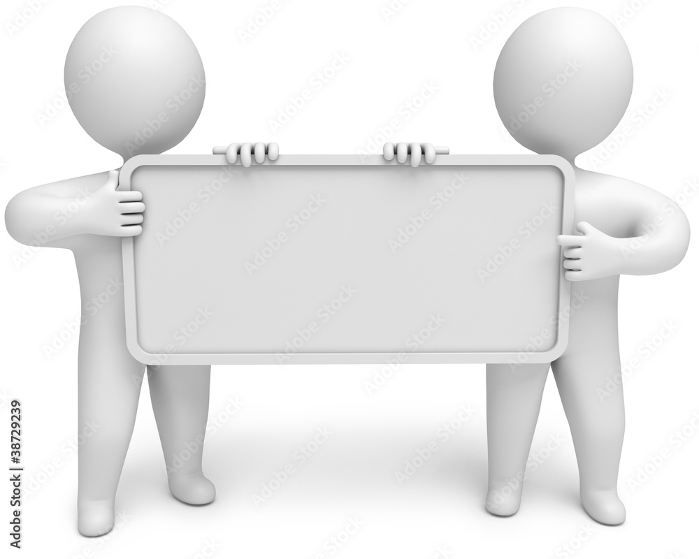 two people with an empty signboard in hands, 3d render two people with an empty signboard in hands, 3d render