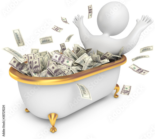 People awash in cash, 3d render