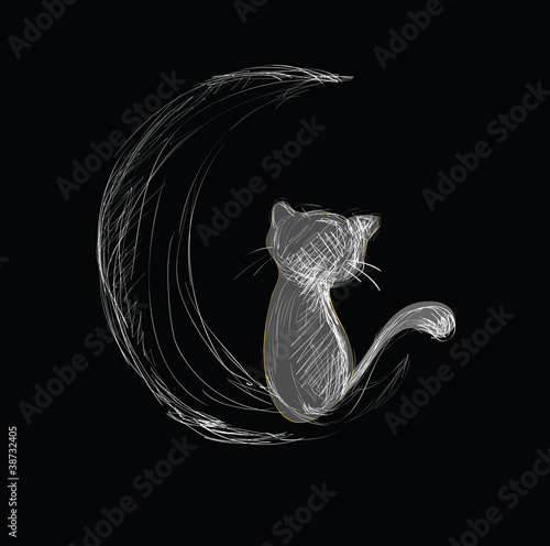 Cat on Moon Hand Drawn Sketch