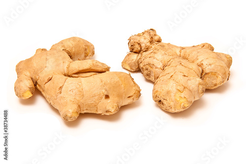 Ginger root isolated on a white studio background.