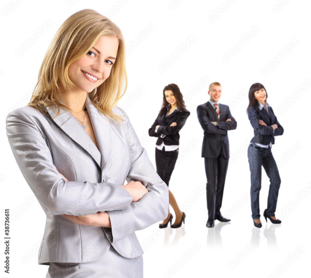 Female Business leader standing in front of her team Female Business leader standing in front of her team