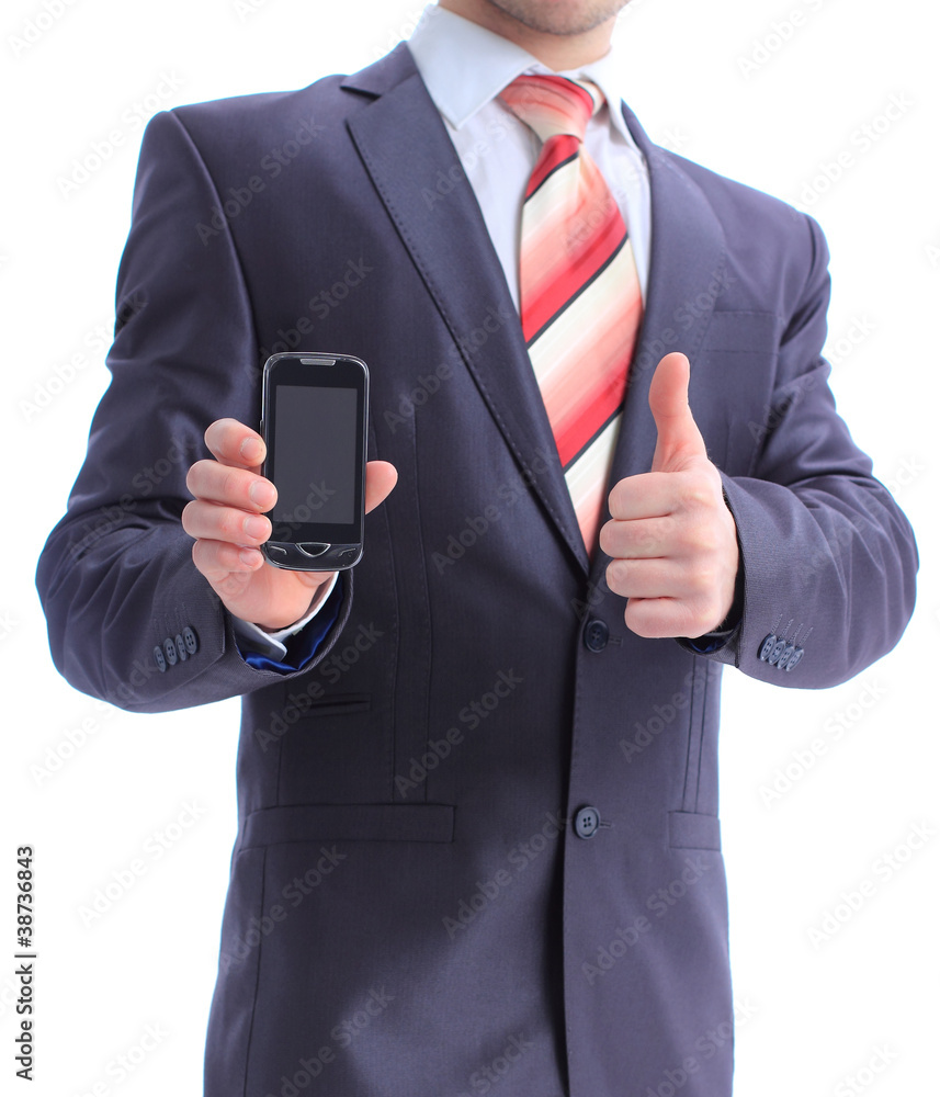 A business man showing his phone A business man showing his phone