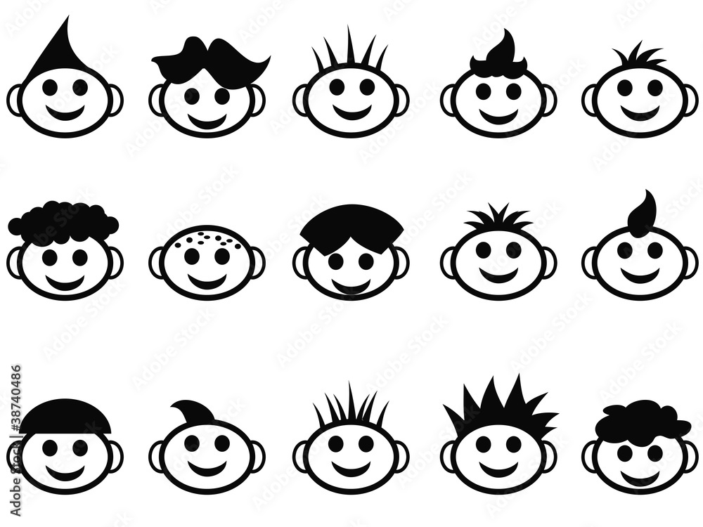 cartoon kids face with hair style icons Stock Vector | Adobe Stock
