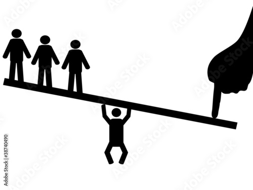 people balance on seesaw