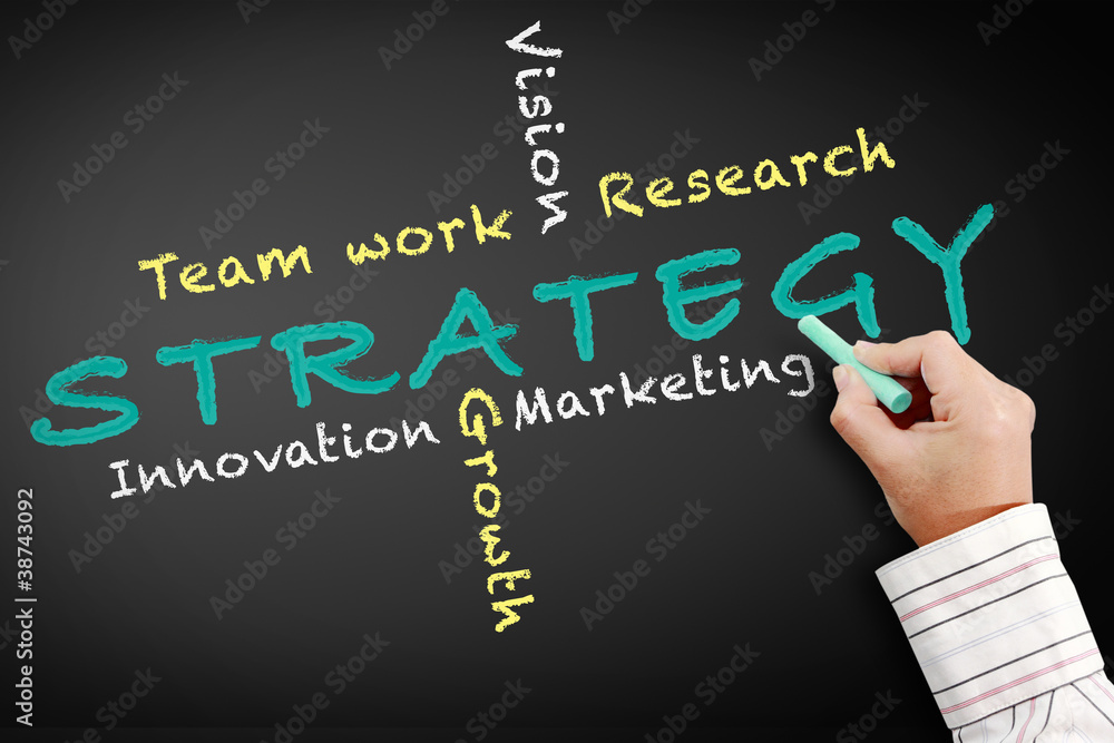 Business strategy written on chalkboard Business strategy written on chalkboard