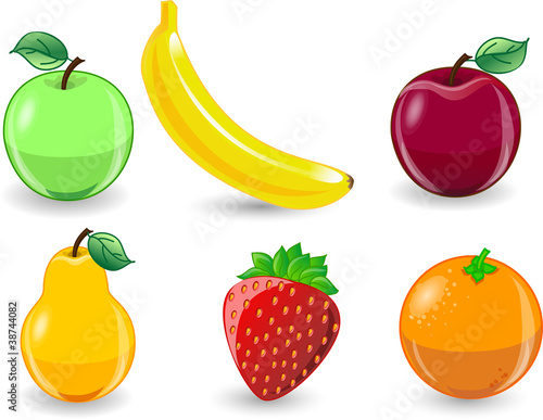 Мультфильм апельсин, банан, яблоко, клубника, груша