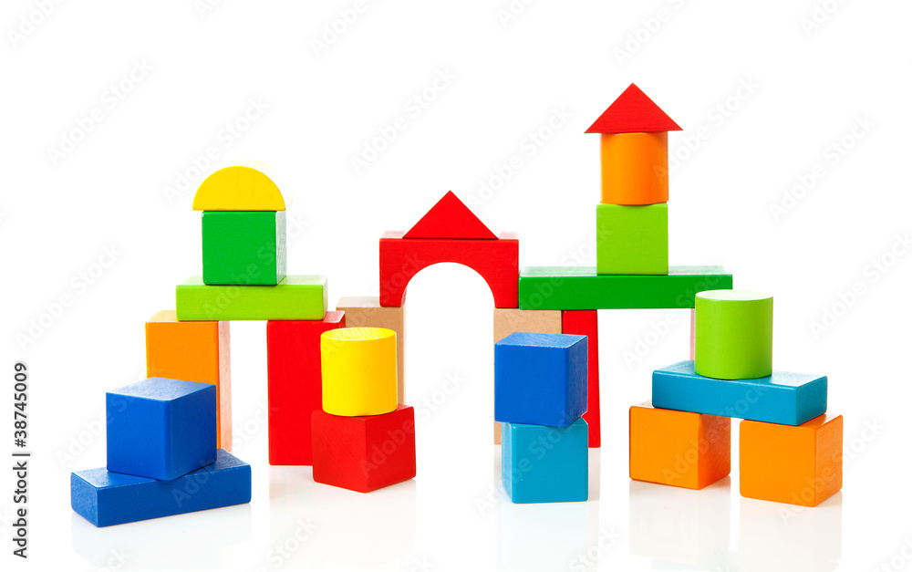 House made out of colorful wooden building blocks House made out of colorful wooden building blocks