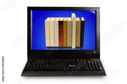 Stack of book in display of Desktop computer set
