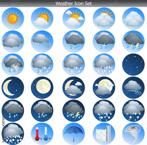 Round Weather Icon Set isolated on white vector
