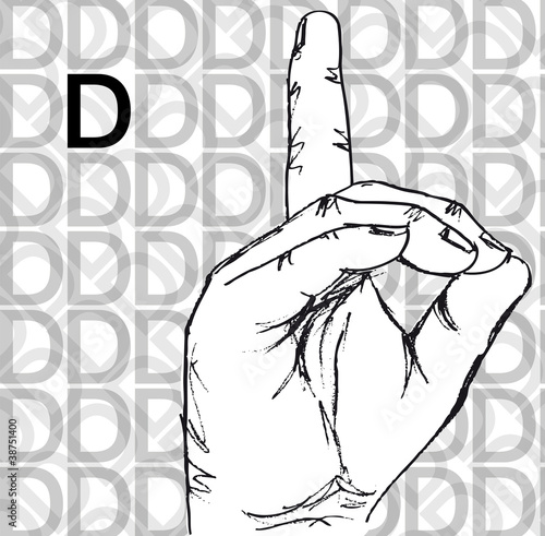 Sketch of Sign Language Hand Gestures, Letter D.
