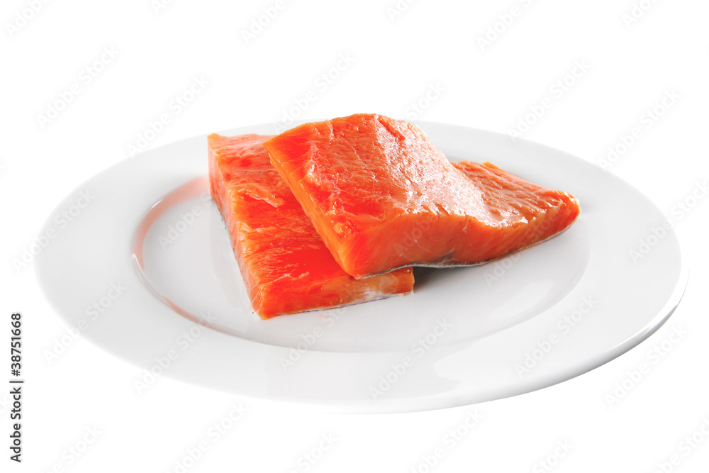 fresh smoked salmon on white plate fresh smoked salmon on white plate