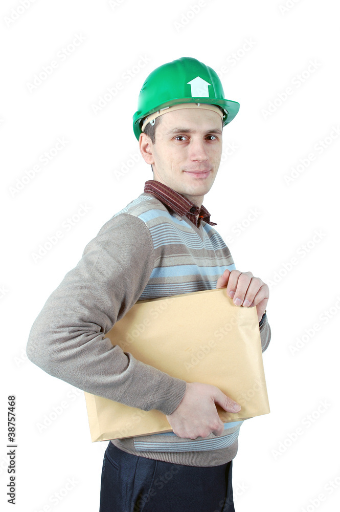 Young worker with a package in his hands