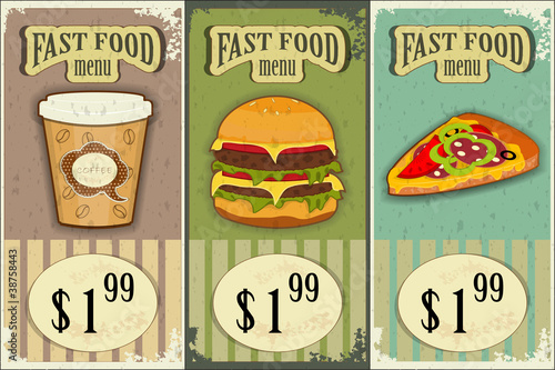 vintage fast food labels - the food on  grunge background