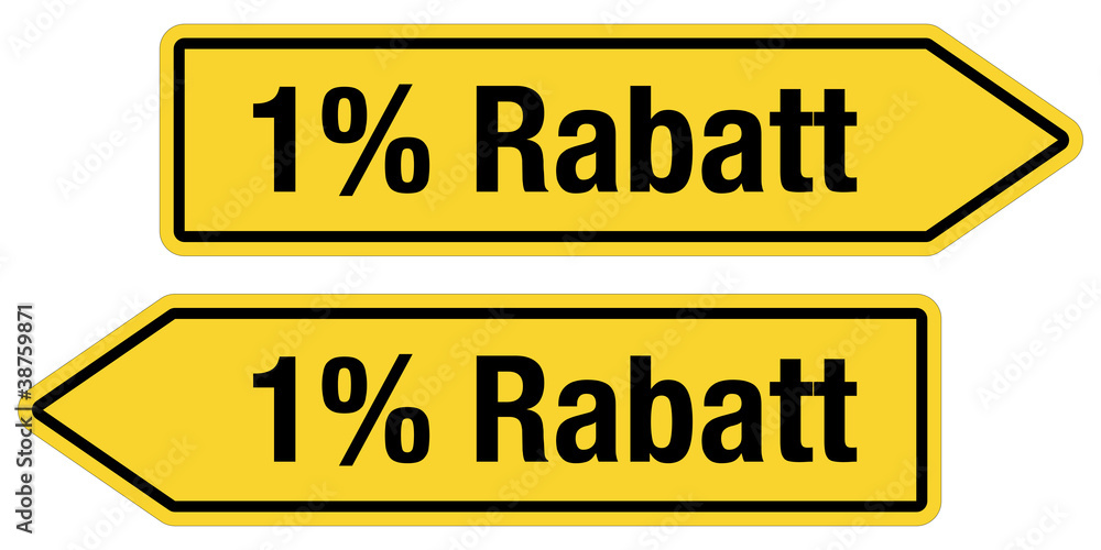 2 Pfeilschilder gelb 1 % RABATT 2 Pfeilschilder gelb 1 % RABATT