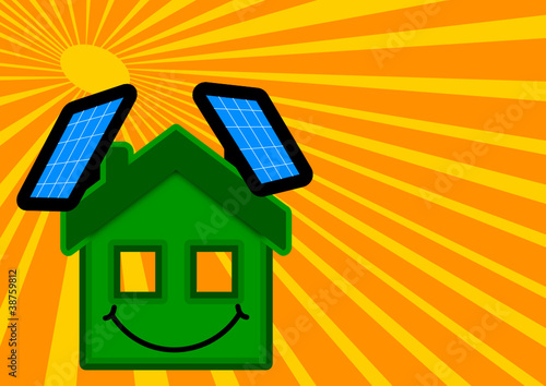 Green eco house with solar panels - Illustration