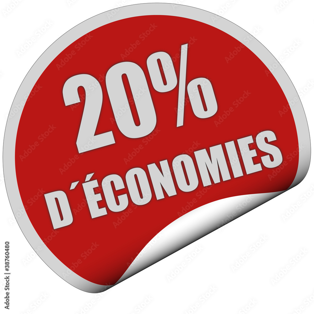 Sticker rot rund curl unten 20% D´ÉCONOMIES Sticker rot rund curl unten 20% D´ÉCONOMIES