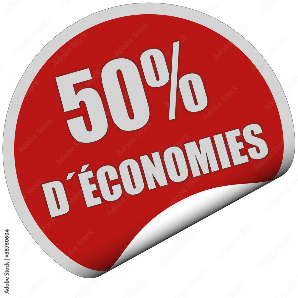 Sticker rot rund curl unten 50% D´ÉCONOMIES Sticker rot rund curl unten 50% D´ÉCONOMIES