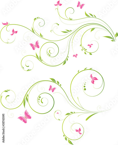 Floral designs with pink flowers and butterflies