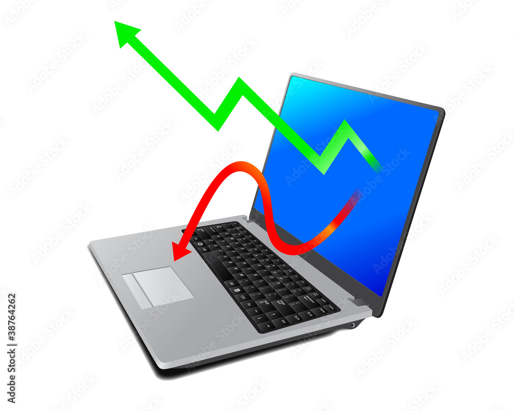 Laptop with charts on the monitor Laptop with charts on the monitor