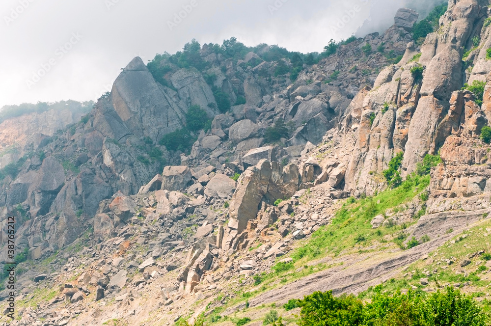 fog in ghost valley in Crimea, Ukraine fog in ghost valley in Crimea, Ukraine