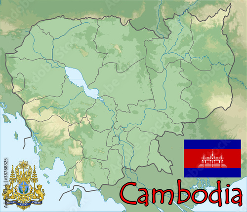 cambodia asia map flag emblem