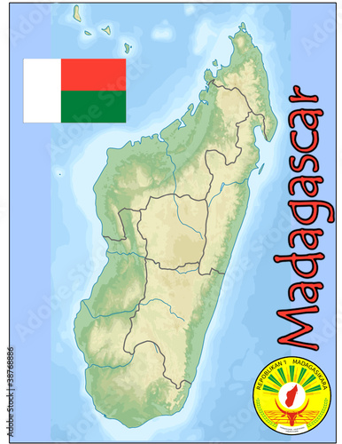 madagascar africa map flag emblem