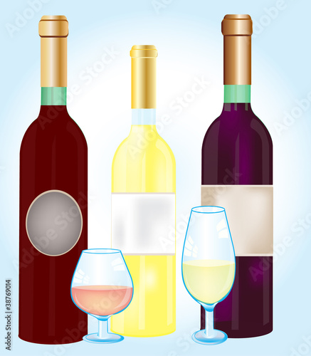 Three bottles blame and goblets