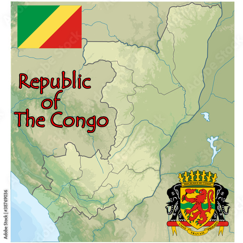 republic congo africa map flag emblem