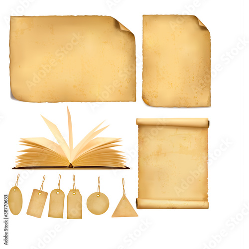 Set of old paper sheets. Vector illustration.