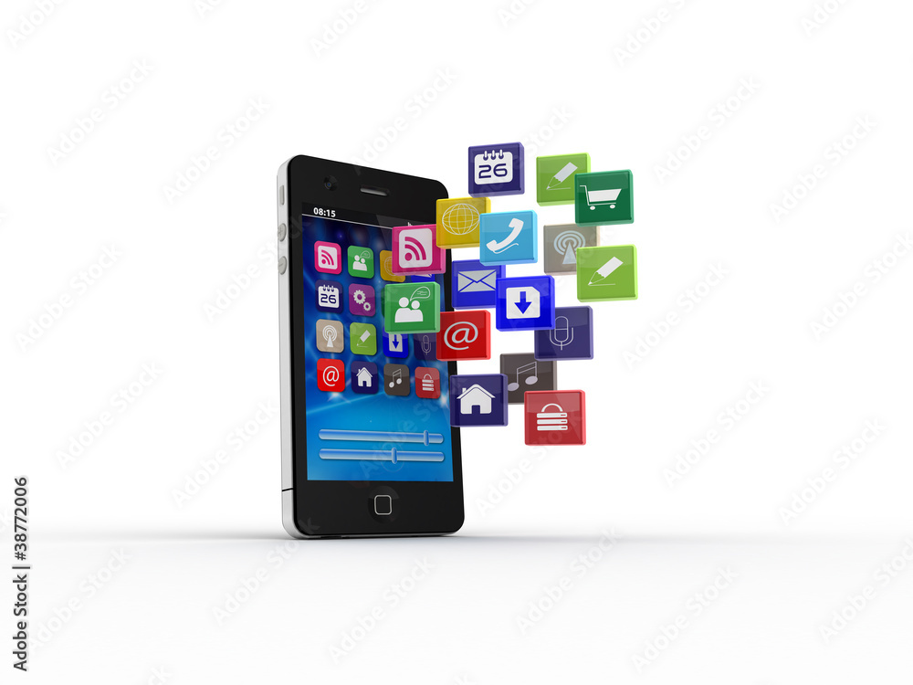 Smartphone with cloud of application icons