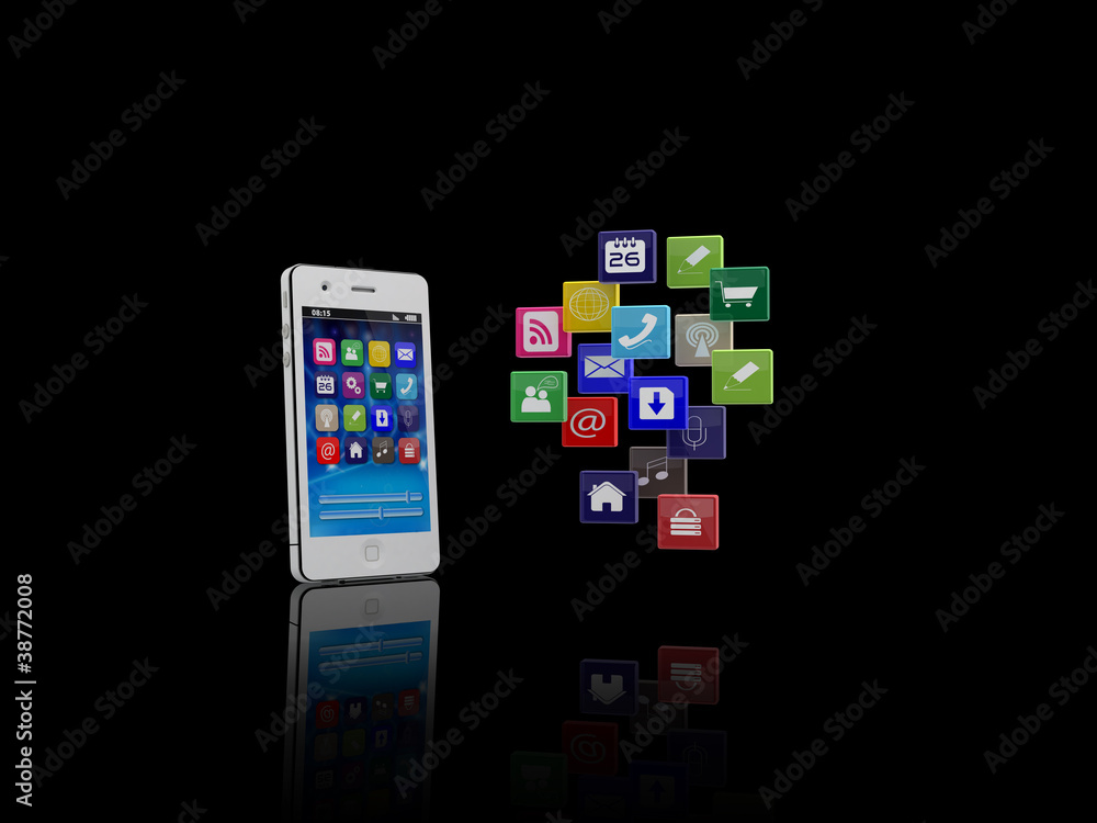 Smartphone with cloud of application icons Smartphone with cloud of application icons