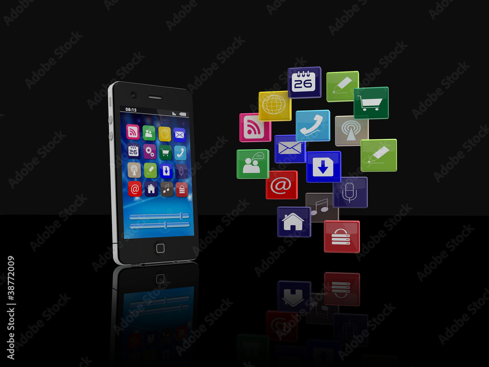 Smartphone with cloud of application icons Smartphone with cloud of application icons