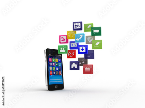 Smartphone with cloud of application icons