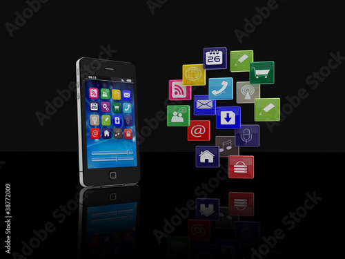 Smartphone with cloud of application icons