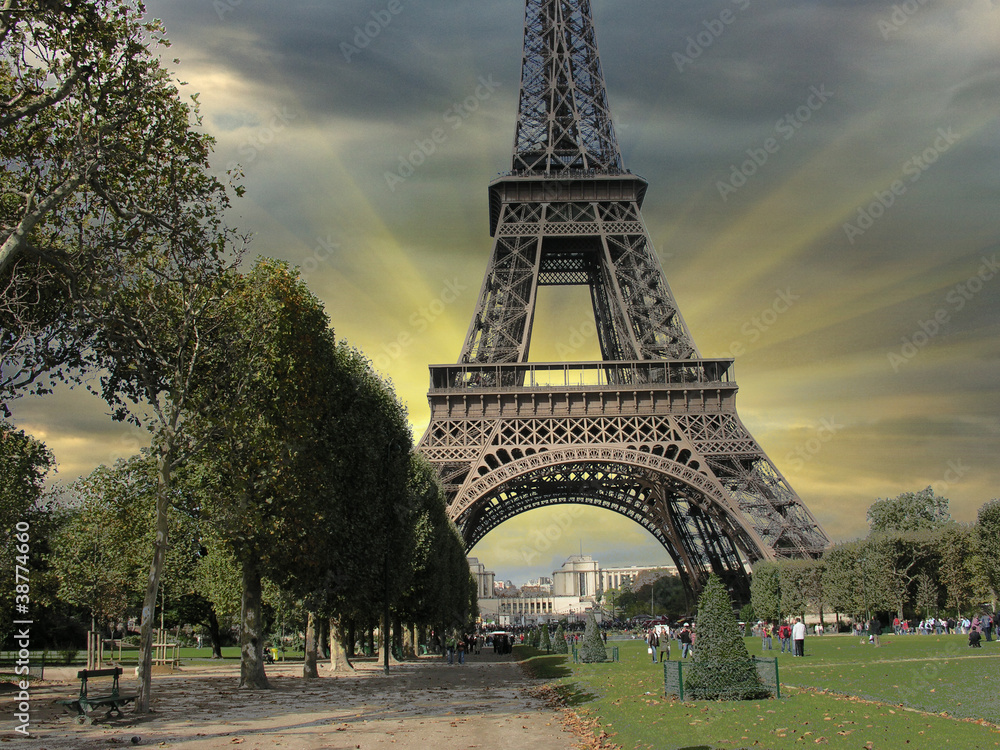 Fototapeta premium Eiffel Tower from Parc du Champs de Mars, Paris