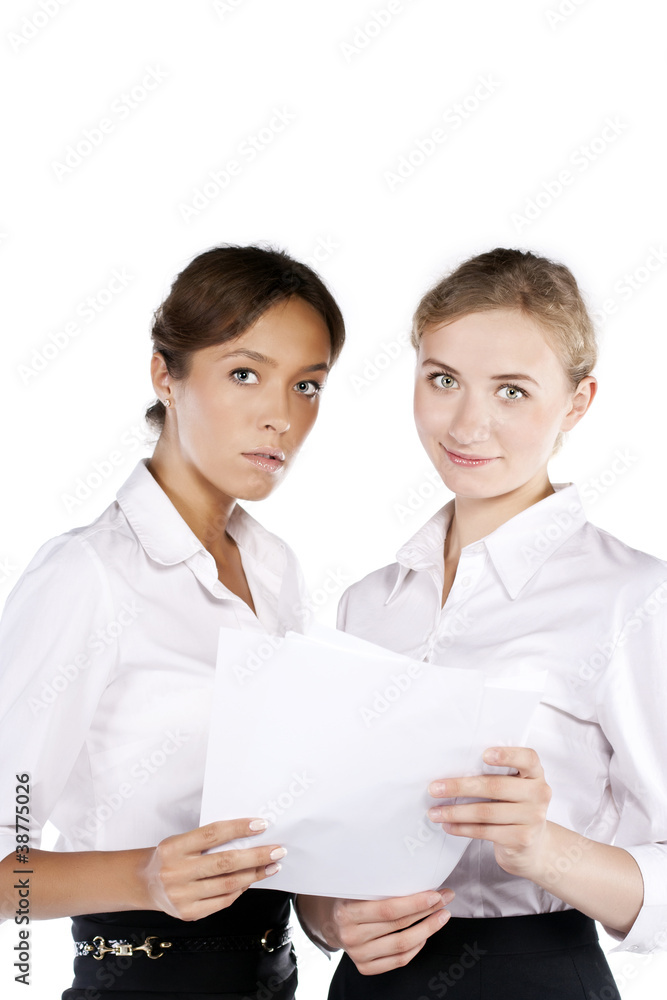 Business women smiling - isolated over a white background Business women smiling - isolated over a white background