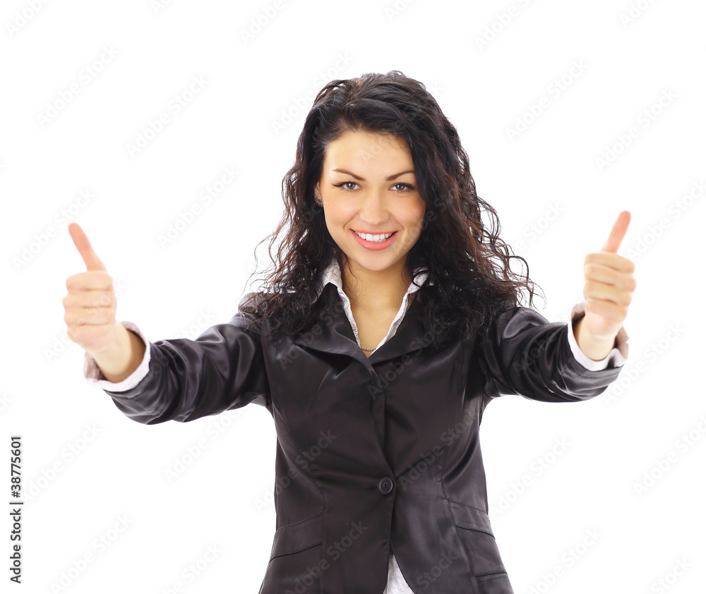Happy smiling cheerful young business woman with okay gesture Happy smiling cheerful young business woman with okay gesture