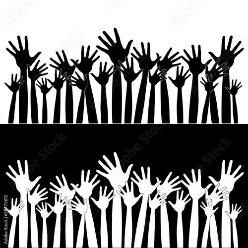 Many happy hands in back and white vector.