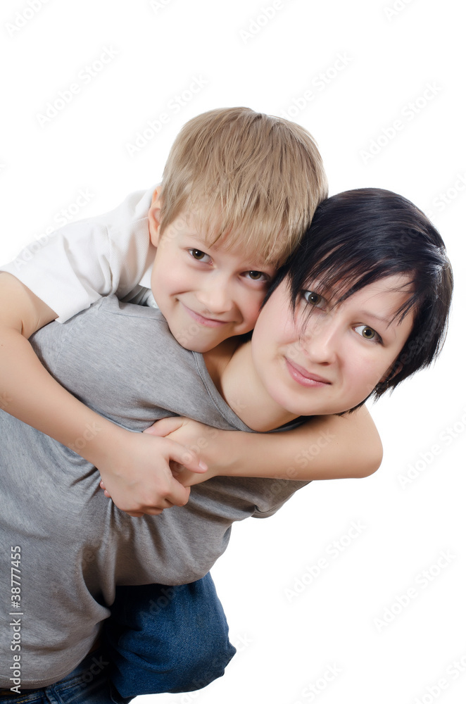 The boy with sister isolated