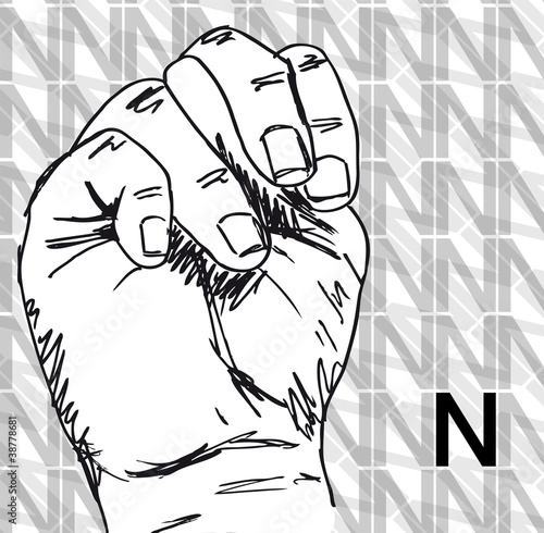 Sketch of Sign Language Hand Gestures, Letter N.