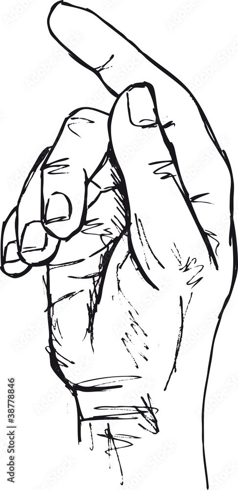 Sketch of hand in the gesture of touching, pushing, indicating. Sketch of hand in the gesture of touching, pushing, indicating.