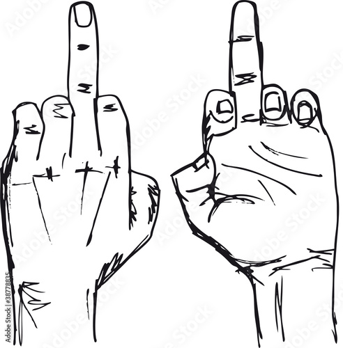 Sketch of Hand show fuck off with the middle finger. Vector illu