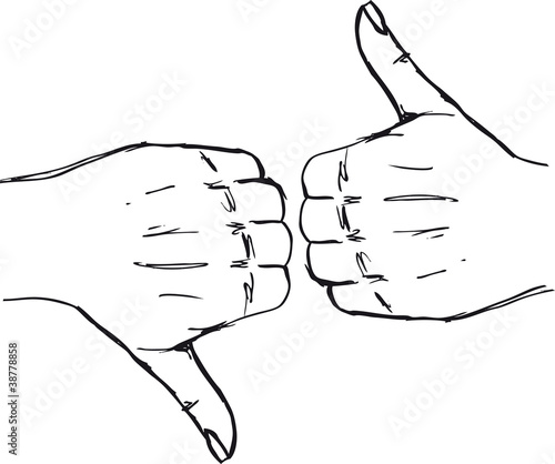 Sketch of Thumb up and thumb down hand signs.